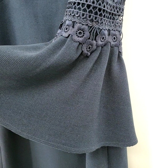 Eliza J Navy Blue Cold Shoulder Bell Sleeve Cocktail Dress - Picture 4 of 11